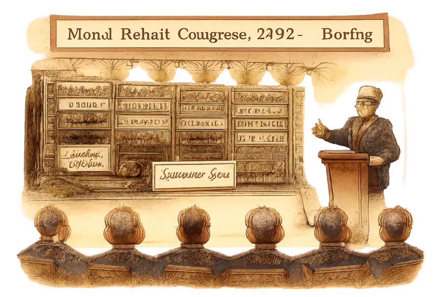 A server rack of heritage fashion logos wired into a single Authentic console while Henry Stupp gestures at it from a podium at World Retail Congress.